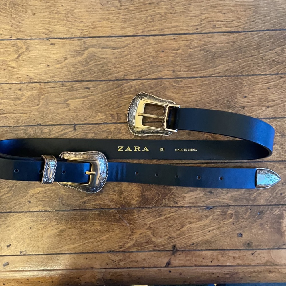 Zara Black and Gold Double Buckle Western Belt